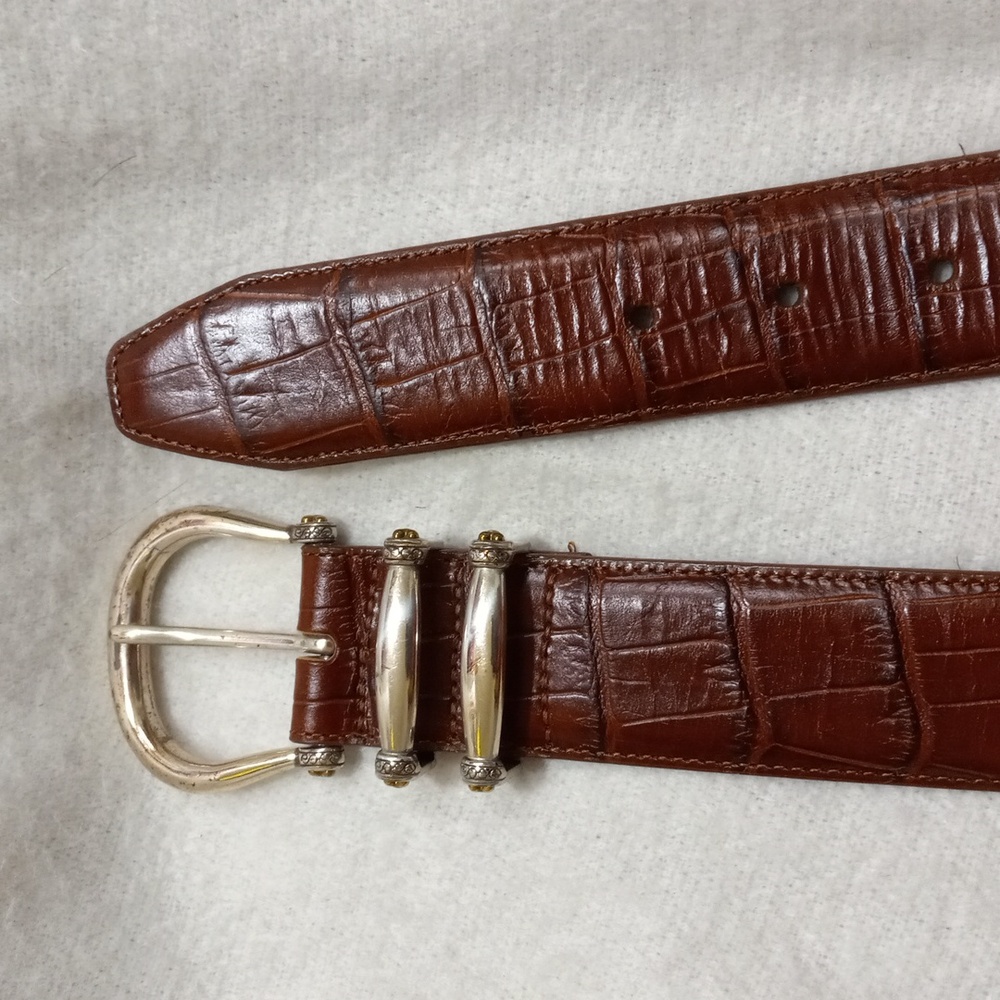 BRIGHTON Brown Croc Leather Belt Sz M/30 Silver Tone Buckle Hardware B10045